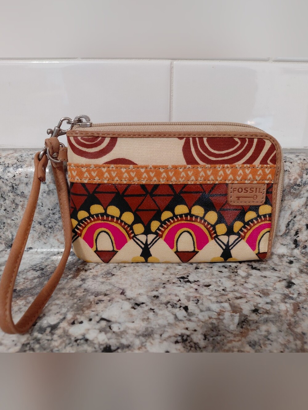 Fossil Multicolor Key Per Floral Wristlet - Pink, Yellow & Brown